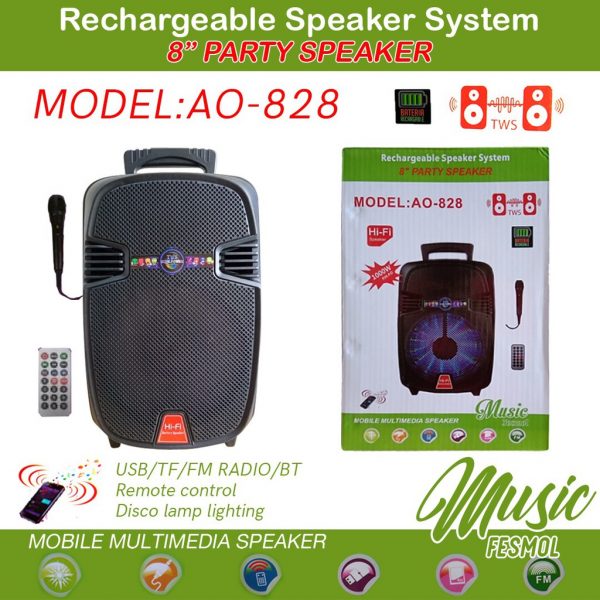Speaker Wireless Bluetooth TWS AO-828 support TWS,Fm radio,USB,MicroSD – Image 2