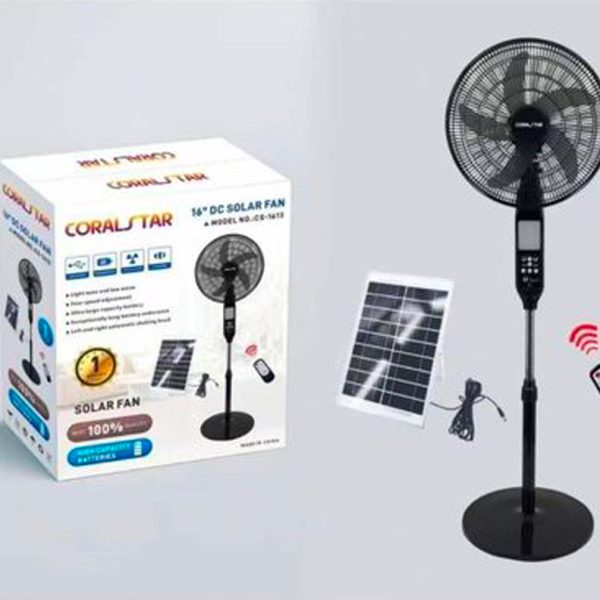 Ventilateur Solaire Rechargeable – Avec Panneau Solaire, Télécommande, Lampe LED